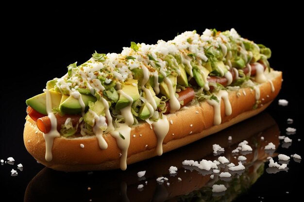 Foto hot dog gourmet con aguacate y queso suizo mejor fotografía de imágenes de hot dog