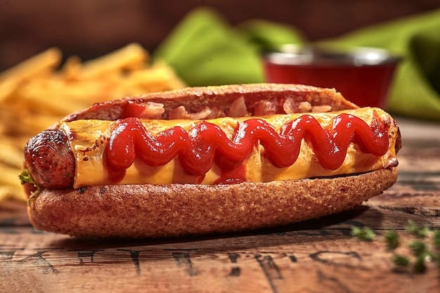 Hot Dog im Vollkorn-Hoagie-Brötchen mit Wurstkäse-Tomatensauce