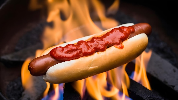 Hot-Dog-Mahlzeit im Feuer