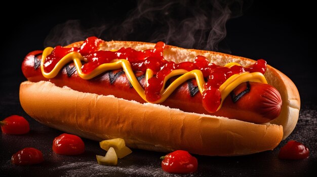 hot dog a la parrilla en panecillo con ketchup, un clásico americano