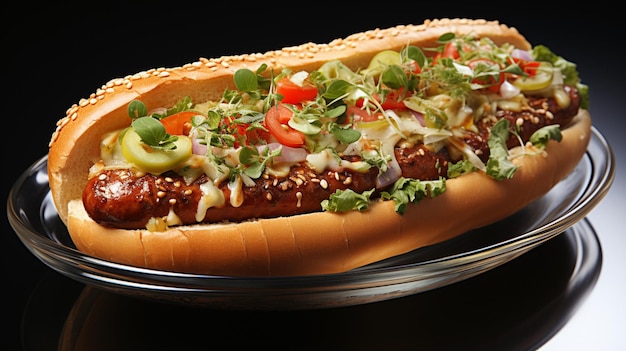 Hot dog en un plato con ensalada