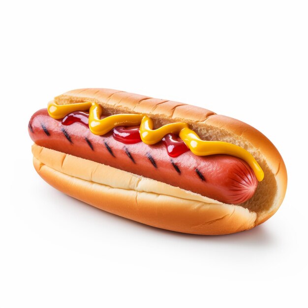 Hot Dog realista Uma representação fotorrealista da cultura de consumo americana