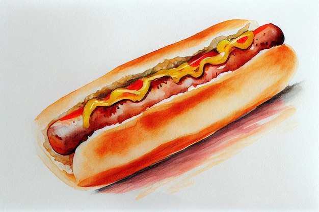 Hot-Dog-Zeichnung mit etwas generativer ai in Aquarell