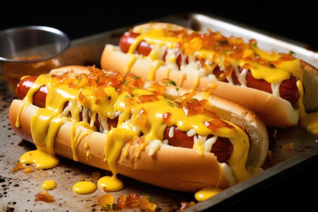 Hot dogs con queso derretido encima