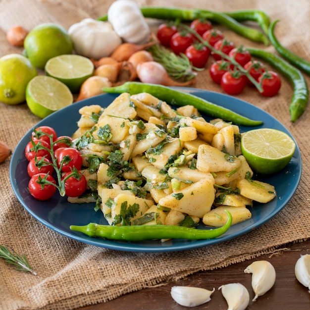 Hot Potato Salad with Scallion Vinaigrette Selective Focus Healthy Food