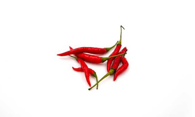Hot Red Pepper Kleine rote Chilis isoliert auf weißem Hintergrund Ansicht von oben