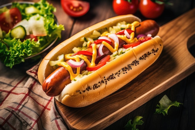 Hotdog am Küchentisch, professionelle Werbung für Lebensmittelfotografie