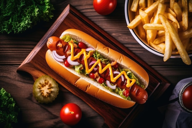 Hotdog am Küchentisch, professionelle Werbung für Lebensmittelfotografie