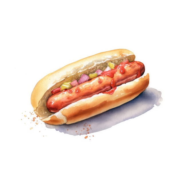 Hotdog-Aquarell-Illustration, generative KI