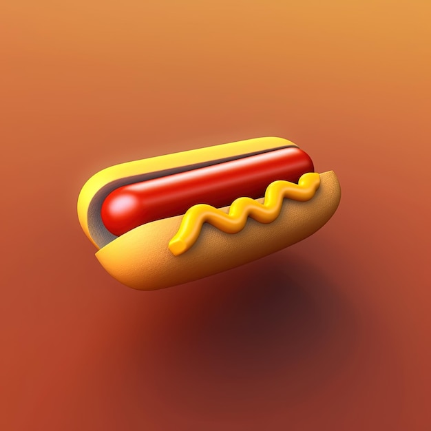 Hotdog, der in der Luft schwimmt, isoliert auf dunklem Hintergrund 3D-Rendered Hotdog, der isoliert fliegt