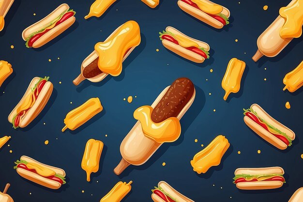 Hotdog-Food, das mit geschmolzenem Senf fliegt, Karikatur-Vektor-Ikonen-Illustration, Lebensmittelobjekt, isoliert, flach