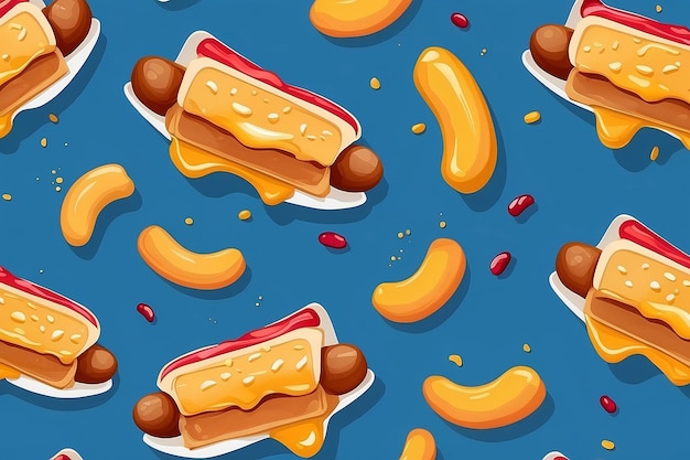 Hotdog-Food, das mit geschmolzenem Senf fliegt, Karikatur-Vektor-Ikonen-Illustration, Lebensmittelobjekt, isoliert, flach