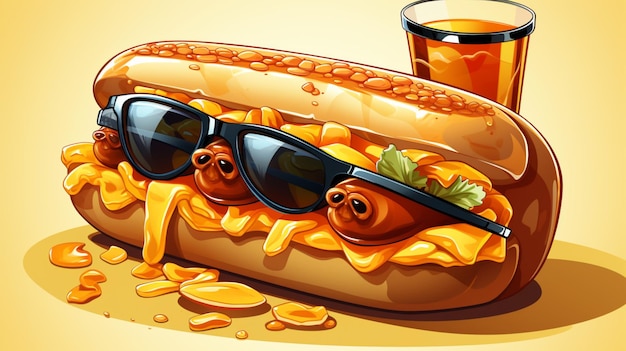 Foto hotdog genial con gafas y sombrero icona de dibujos animados ilustración de comida icona de moda aislada