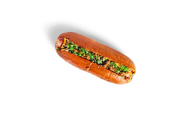 Hotdog isoliert auf weißem Hintergrund. Fastfood isoliert. Foto in hoher Qualität