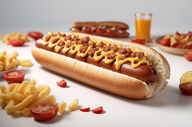 Hotdog mit Ketchup und Senf auf Weiß