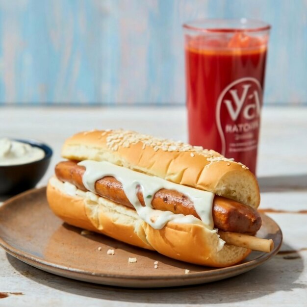 Foto hotdog mit schnee anstelle von mayonnaise