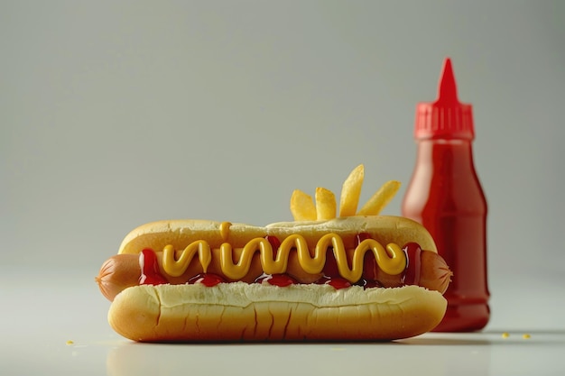 Foto hotdog mit senf und ketchup isoliert