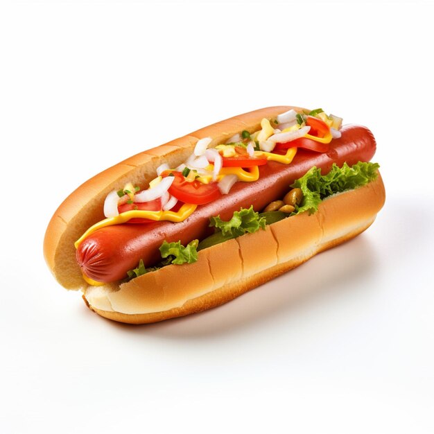 Foto hotdog mit weißem hintergrund in hoher qualität ultra hd