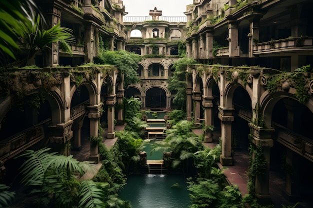 Hotel abandonado en medio de una ciudad perdida.