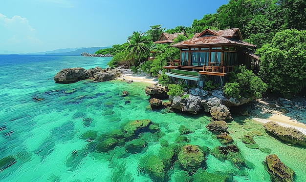 un hotel con una cabaña de playa en el agua