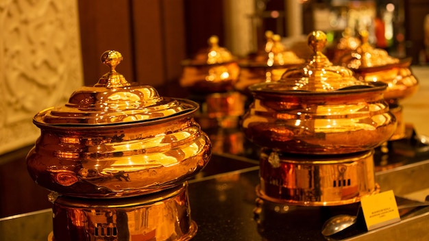 Hotel Golden Round Brass Chafing Dish para alimentos