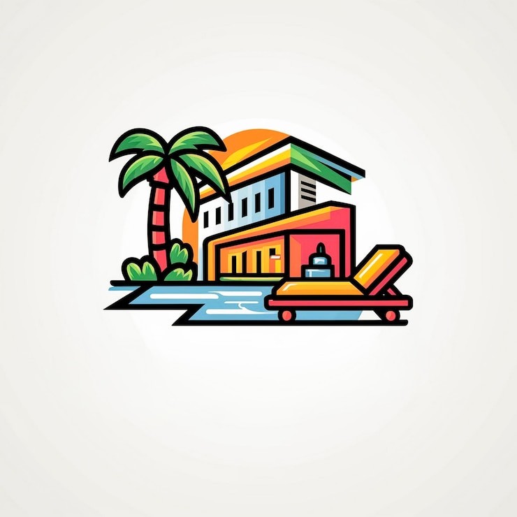 Hotel y Resort imagen de estilo vectorial colorido