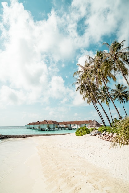 Hotel resort tropical maldivas e ilha com praia e mar para o conceito de férias de férias