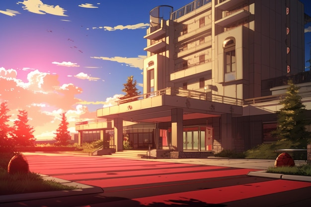 Hotel Sonnenuntergang-Anime-Visual-Roman-Spiel Sehen Sie sich moderne Generate Ai an