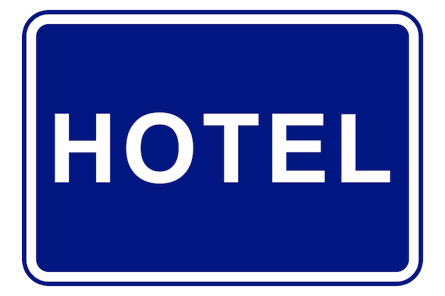 Hotelabbildung auf blauem Hintergrund.