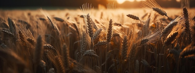 Ähren von reifem Weizen auf dem Feld eines Bauern. KI-generiertes Bild