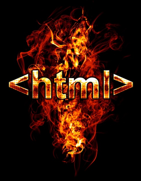 html, Abbildung der Zahl mit Chromeffekten und rotem Feuer auf schwarzem Hintergrund