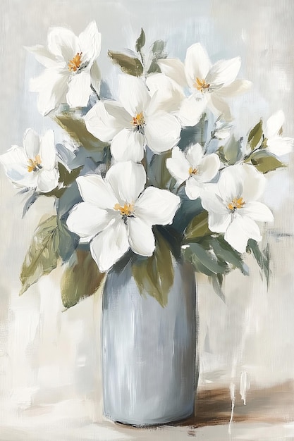 httpssmjrunKBHP7Svn1TA Esta imagen muestra una pintura al óleo que representa flores blancas Las flores son arra