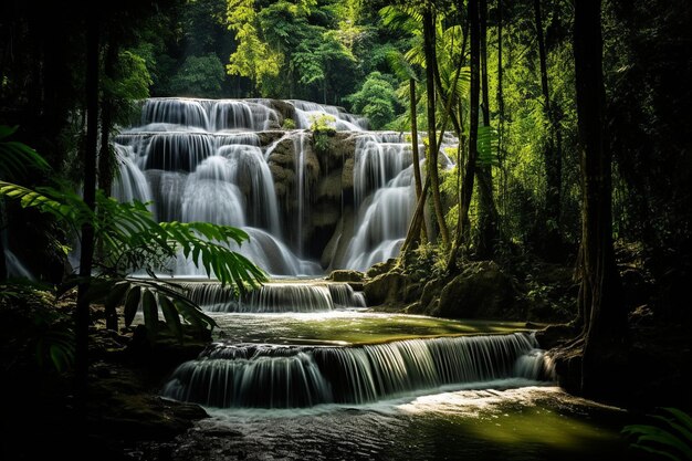 Huai mae khamin cascada de nivel khuean parque nacional de srinagarindra kanchanaburi tailandia