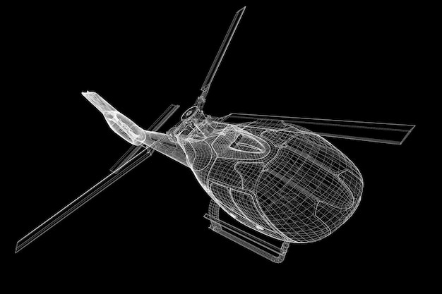 Hubschrauber, 3D-Modell, Körperstruktur, Drahtmodell