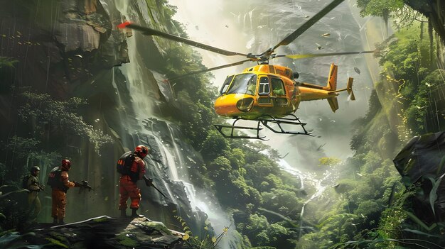 Hubschrauber-Abenteuer im Dschungel Eine digitale Kunst-Erforschung