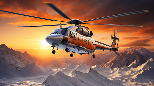 Hubschrauber auf dem Hintergrund der Berge Design ai