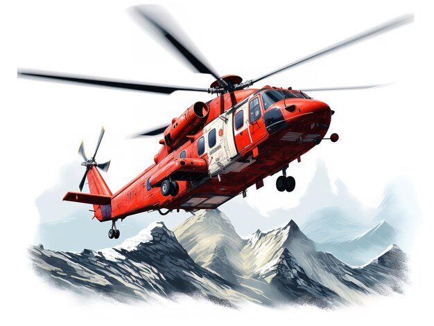 Hubschrauber, der hoch über einer Bergkette fliegt, erzeugt von KI