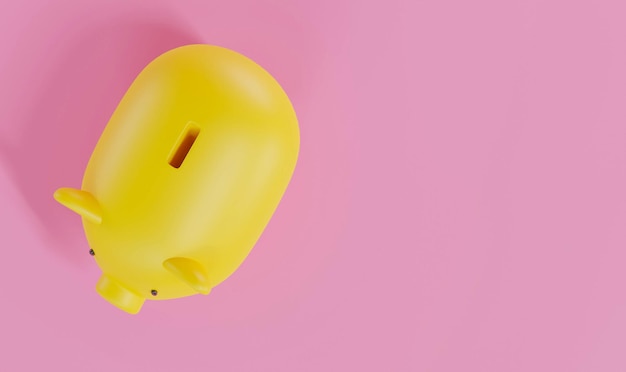 Hucha amarilla sobre fondo rosa Representación 3D Concepto de ahorro de dinero Fondo rosa