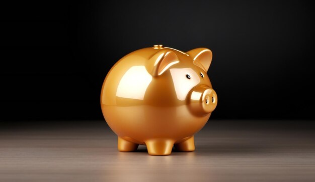 Hucha dorada que representa el concepto de ahorro de dinero y inversión con amplio espacio para texto