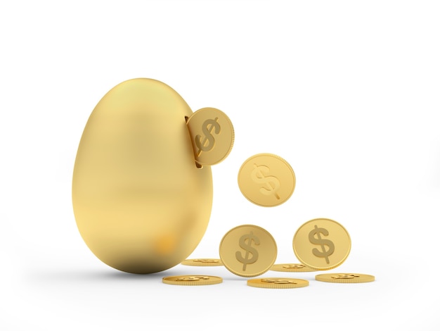 Hucha de huevos de oro con monedas de un dólar cayendo