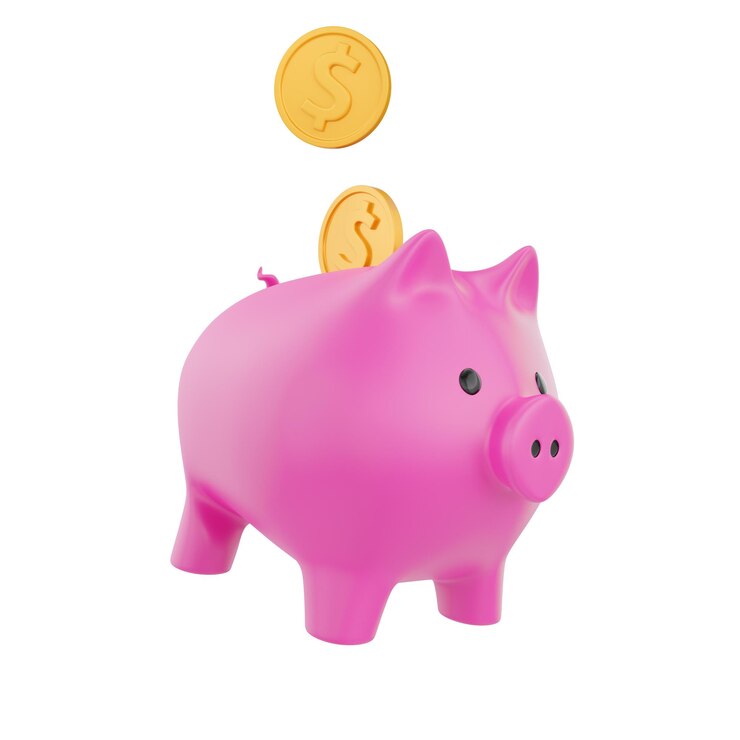 Hucha rosa 3d con monedas
