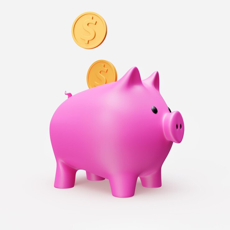 Hucha rosa 3d con monedas