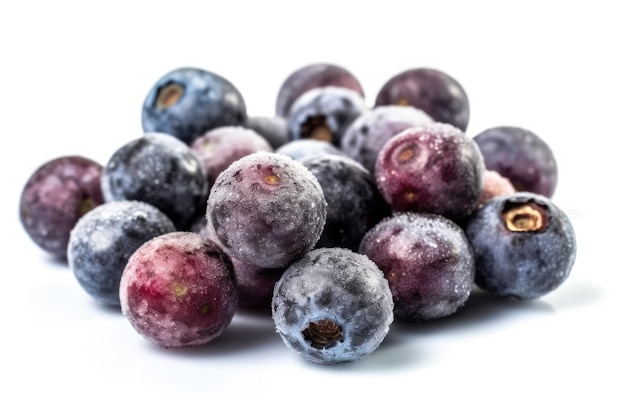 Huckleberries congelados em fundo branco Generative AI