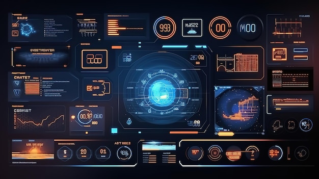 HUD Elements Pack HudGUI para design de plano de fundo do jogo Fundo de tecnologia Dados digitais Generative AI