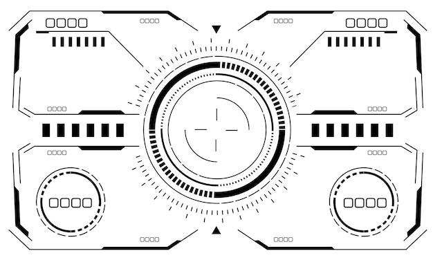 HUD scifi-Interface-Bildschirmansicht schwarzer kreisförmiger geometrischer futuristischer Technologie-Anzeige weißer Vektor