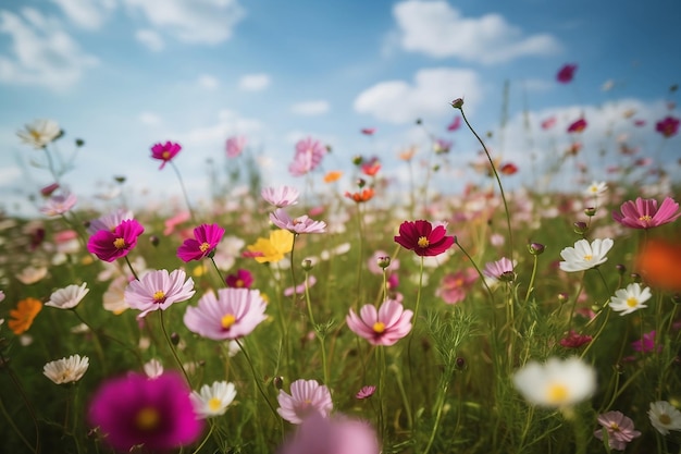 Hübsche Blumen auf einem Feld im Frühling. Schöner Hintergrund