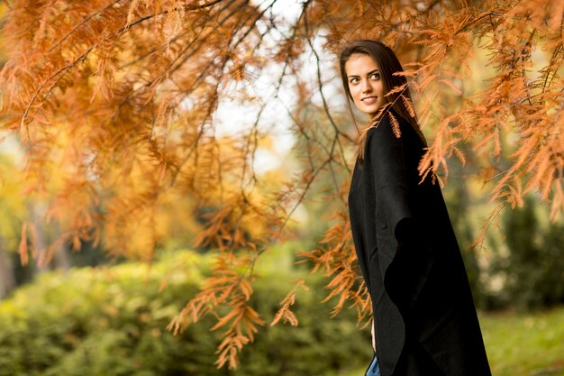 Hübsche junge Frau im Herbst Park