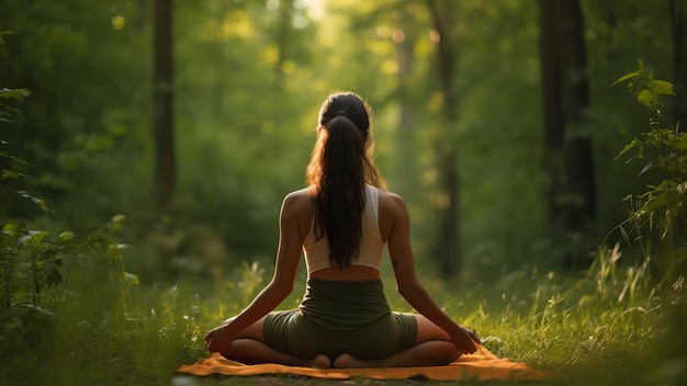 hübsche junge Frau macht Yoga in der Natur Yoga Zeit in der Natur Frau entspannt sich in der Natur