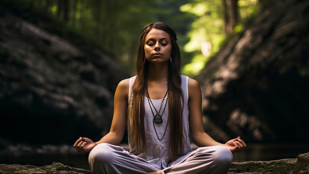 hübsche junge Frau macht Yoga in der Natur Yoga Zeit in der Natur Frau entspannt sich in der Natur