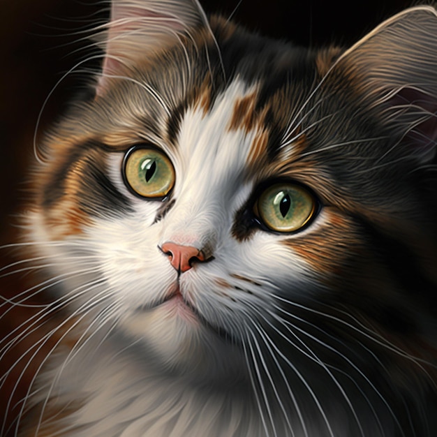 Hübsche Katze auf dunklem Hintergrund mit grauen Augen